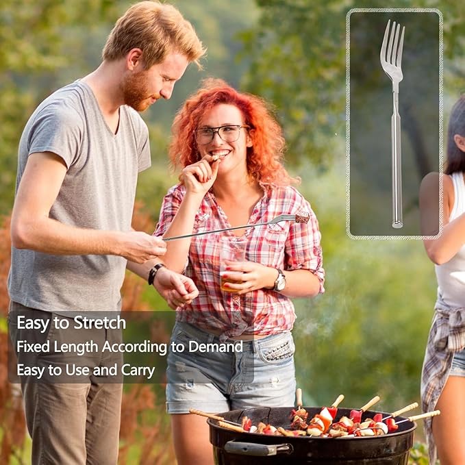 Extendable Fork,8.7 to 25.4 Inch Expandable fork prank,Expandable fork,Telescopic Fork, Stainless Steel, Extendable Handle,Long Dinner Fruit Dessert Cutlery (1, Fork)