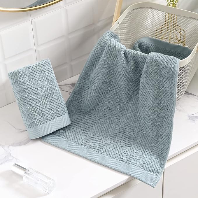 sense gnosis Sage Green Hand Towel Set of 2 Striped Weave 100% Cotton Super Soft Highly Absorbent Spring Decorative Hand Towels for Bathroom 13x 29 Inch