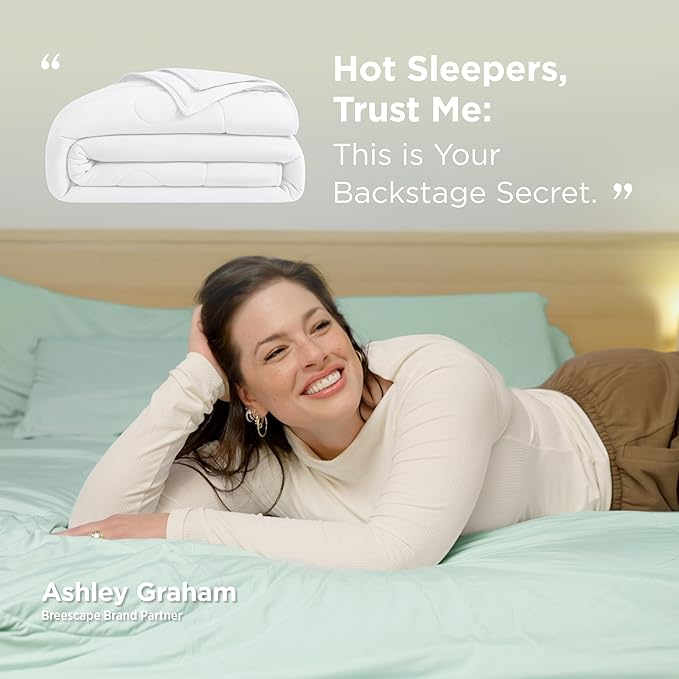 Breescape Cooling Comforter Throw Size - BlendTek™ Q-Max>0.46 Tech, Breathable Blanket for Hot Sleepers & Night Sweats Relief, Premium Lightweight Summer Bedding, 52x72 Inches, Snow White