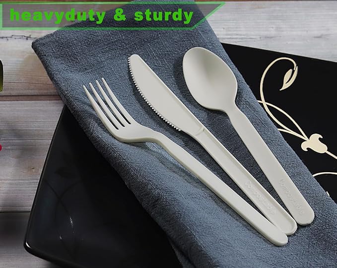 GreenWorks 1000 Count 7" Heavy-duty Compostable Forks, BPI Certified Large Bulk Disposable Cutlery Fork