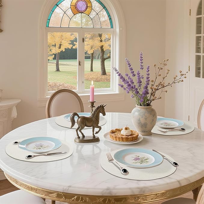 homing 15 Inch Round Cloth Placemats Set of 4, Cotton Linen Blend Washable Table Mats, Farmhouse Dining Place Mats for Indoors & Outdoors, Easy to Clean, Cream