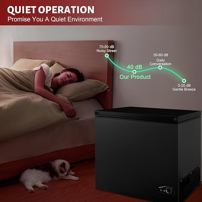 Chest Freezer 5.0 cu ft, Mini Deep Freezer with Removable Basket, FreeStanding Compact Small Freezer, Adjustable 6 Thermostat, Quiet Small Deep Freezer Top Open Door for Dorm/Home(Black)