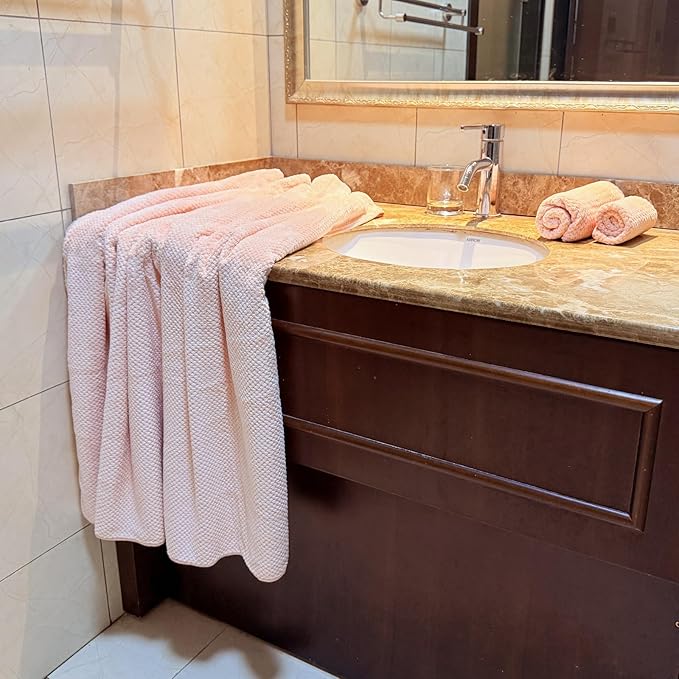 YTYC 29x59 Inch Extra Large Bath Towels Set of 6 Quick Dry Super Soft Microfiber Towels for Bathroom 80% Polyester (Pink,6)