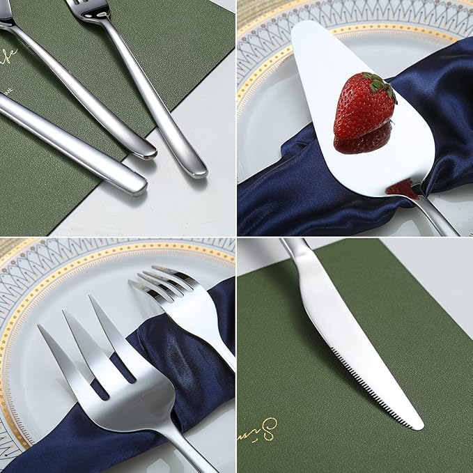 Silverware Set 46 Piece - Stainless Steel Flatware Set With Cake Server, Serving Spoons, Forks, Sugar Spoon, Butter Knife (Shiny Silver)
