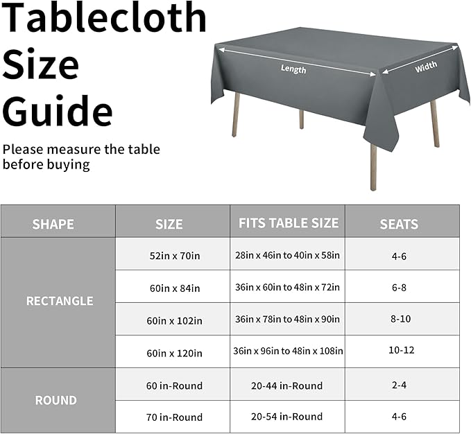 Easy-Going Faux Linen Waterproof Spill-Proof Tablecloth Stain Resistant Rectangle Table Cloth Wrinkle Free Decorative Fabric for Kitchen, Dining, Party, Weddings, Restaurants (52x70 in, Dark Grey)