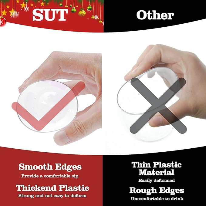 SUT Plastic Wine Glasses, Plastic Christmas Wine Glasses, Plastic Cups, Disposable Wine Glasses, Disposable Cups, 12oz Gold Plastic Wine Glasses for Christmas(24PCS)