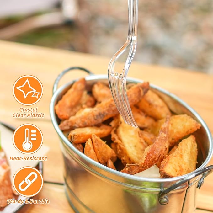 POSATE Heavy Duty Plastic Forks, Clear Disposable, Pack of 60