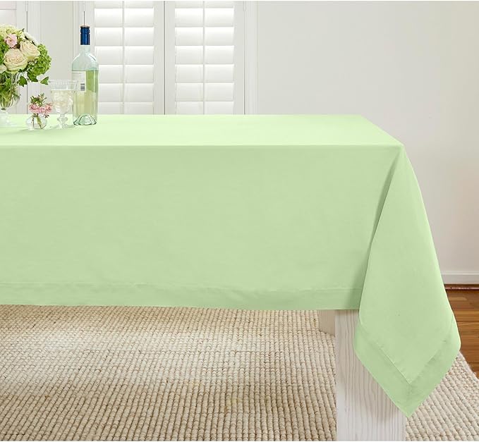 Solino Home Linen Tablecloth for Rectangle Tables 60 x 90 Inch - 100% Pure Linen Pastel Green Table Cloth - Fete, Machine Washable Cloth Tablecloth