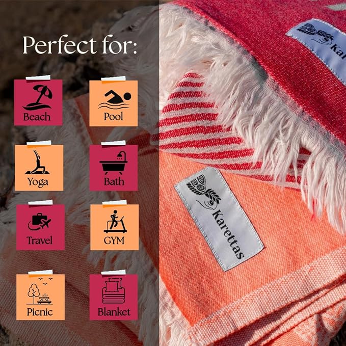 Turkish Beach Towel - 100% Organic Cotton - Soft, Quick-Dry, Sand Proof, Prewashed - Lightweight & Oversized for Beach, Pool, Yoga, Bath, Travel, Gym, Throw - Turtlebay (Navy)