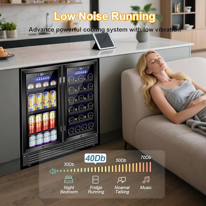 30 Inch Wine and Beverage Refrigerator Black- Dual Zone Beverage Fridge Under Counter/Freestanding Drink and Beer Fridge Built-In Home Kitchen Bar or Office