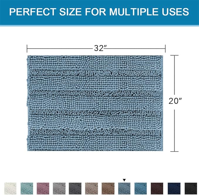 H.VERSAILTEX Bath Mats for Bathroom Non Slip Luxury Chenille Striped Bath Rug Absorbent Non Skid Fluffy Soft Shaggy Rugs Washable Plush Carpet Mats for Bath Room, Tub