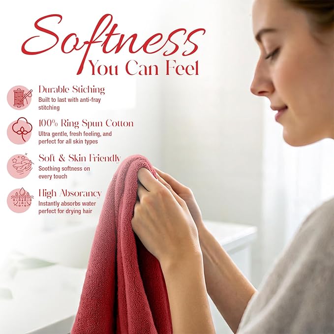 RIVERSIDE 12 Pack Washcloths - 12x12 Inches, 400 GSM, 100% Ring-Spun Cotton - Soft, Absorbent & Durable Face and Body Towels - for Bathroom, Spa, Gym, Makeup Removal & Everyday Use - Red