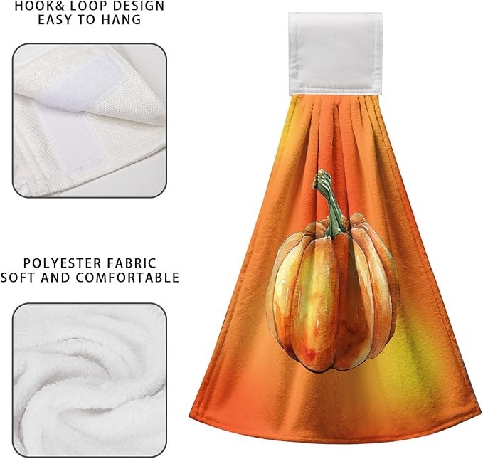 Fall Pumpkins Hanging Kitchen Towels 2 Pieces Orange Autumn Hanging Dish Towels Decorative Hand Towel Soft Lightweight Polyester Tie Towel for Kitchen Bathroom Dorm Home Decor 17 * 12 Inch