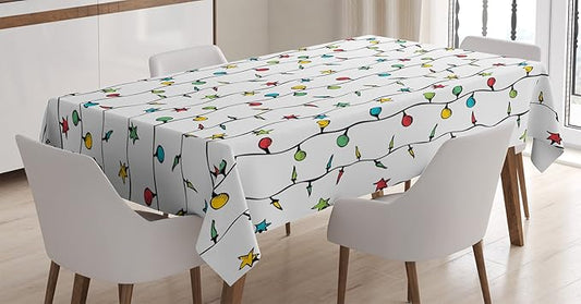 Ambesonne Star Tablecloth, Christmas on String Star Shape Season Xmas Celebration Theme Print, Rectangular Table Cover for Dining Room Kitchen Decor, 52" X 70", Green Red