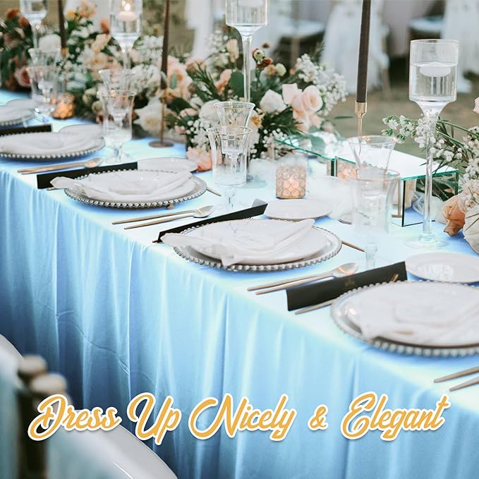 BRILLMAX 6 Pack Light Blue Tablecloths for 6 Foot Rectangle Tables 60 x 102 Inch - 6ft Rectangular Bulk Linen Polyester Fabric Washable Cloth Cover for Wedding Reception Banquet Birthday Party