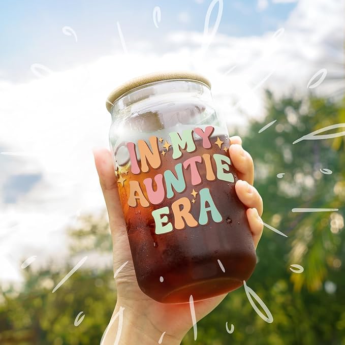 Christmas Day Gifts for Auntie from Niece - Mother’s Day Birthday Gifts for New Auntie, To Be Auntie, Aunt Announcement, Promoted To Aunt - 16 Oz Can Coffee Glass