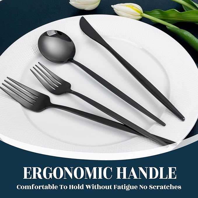 NOCCUR 40-Piece Stainless Steel Black Silverware Set for 8 - Black Utensils Set Include Knives Spoons and Forks for Home/Party/New Year