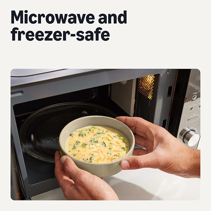 Amazon Basics Glazed Stoneware Bowls, Ceramic 4-Piece Set, Dishwasher-Safe, 5.5 in., Linen Gray