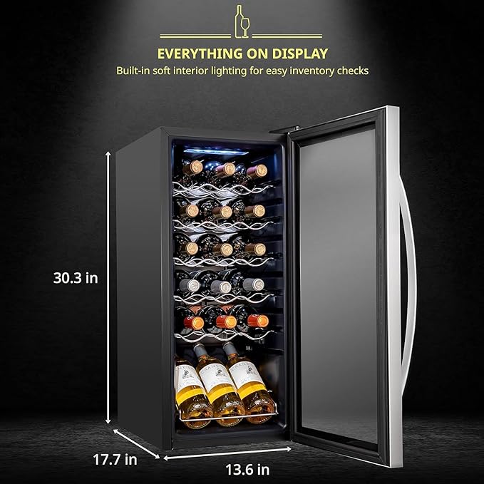 SCHMÉCKÉ 18 Bottle Compressor Wine Cooler Refrigerator w/Lock - Large Freestanding Wine Cellar For Red, White, Champagne or Sparkling Wine - 41f-64f Digital Temperature Control Fridge Stainless Steel