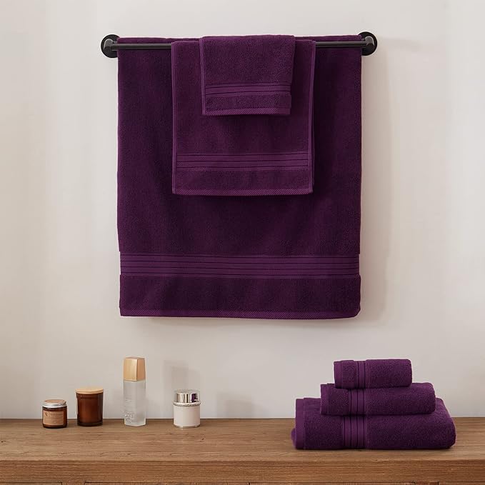 COZYART Purple Bath Towel Set for Bathroom Soft Absorbent Durable 650 GSM Turkish Cotton Towel Sets of 6, 2 Large Bath Towels, 2 Hand Towels, 2 Washclothes