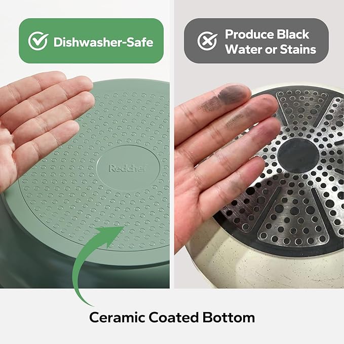 Redchef Ceramic Cookware Set, Removable Handle Pots and Pans Non-Stick, Rv Cookware Set, Non-Toxic Pots and Pans Set No PFAS, PTFE, PFOA, Detachable Pots and Pans, Dishwasher & Oven Safe (Green)