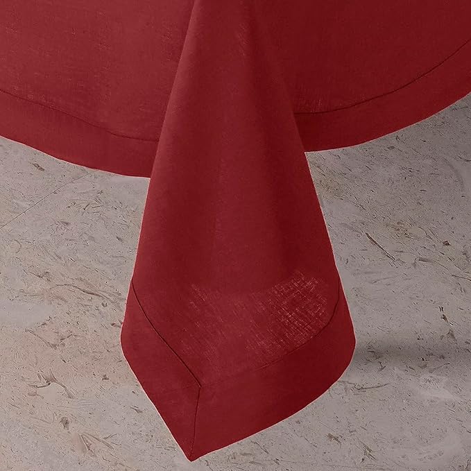 D'Moksha Homes Red Linen Tablecloth 54 x 72 Inch - 100% Pure Linen Tablecloth for Rectangle Tables - Machine Washable Table Cloth for Winter, Holiday, New Year