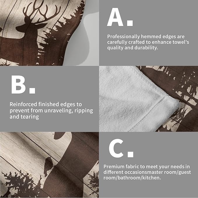 Imiss Cabin Bear Hand Towels Wildlife Forest Moose Deer Bathroom Towels Rustic Farmhouse Decorative Face Guest Washcloth Set of 2 for Home, Kitchen, Gym, Spa