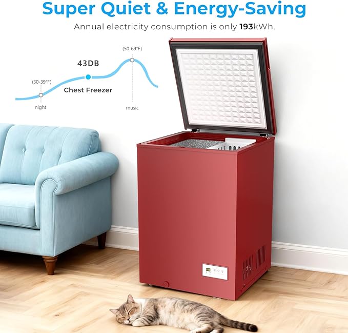 Antarctic Star Chest Freezer 3.2 Cubic Feet 14℉ to -40℉ Low Temperature Freezer with Removable Basket, Free Standing Top open Door Deep Freezer, Adjustable Temperature for Home, Basement, Kitchen, Red