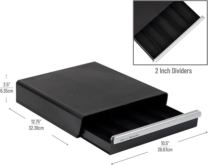 Mind Reader Single Serve Coffee Pod Drawer, 30 Pod Capacity, Countertop Organizer, 10.5"L x 12.75"W x 2.5"H, Black