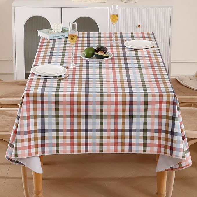 Heavy Duty Vinyl Tablecloth with Flannel Backing Waterproof Oil-Proof Plastic Table Cloth Stain-Resistant Wipeable Rectangle or Square Table Cover for Indoor and Outdoor (Color Checkered,60x84 Inch)