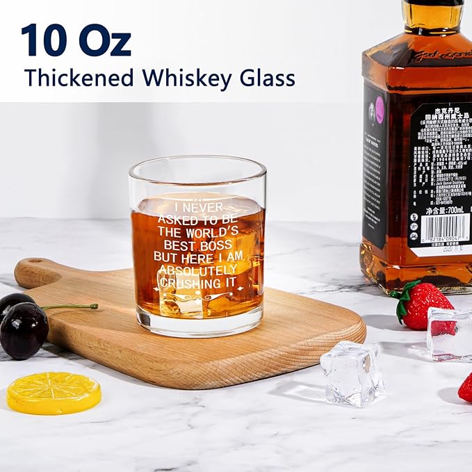 Futtumy The World's Best Boss Whiskey Glass 10 Oz, Boss Day Gifts for Him, Best Bosses Gifts for Men Man Male, Bosses Day Gift on National Bosses Day Christmas Birthday