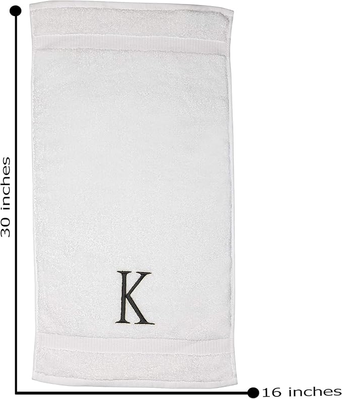 Dark Gray Monogrammed Hand Towels for Bathroom - White Luxury Hotel Quality Personalized Initial Decorative Embroidered Towel for Powder Room, Spa-GOTS Organic Certified - Pack of 2, Letter K