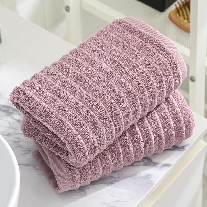 sense gnosis Stereoscopic Ladder Striped Design Purple Hand Towel Soft and Absorbent 100% Cotton Luxury Bathroom Hand Towel Decorative 13 x 29 Inch, 2 Pieces