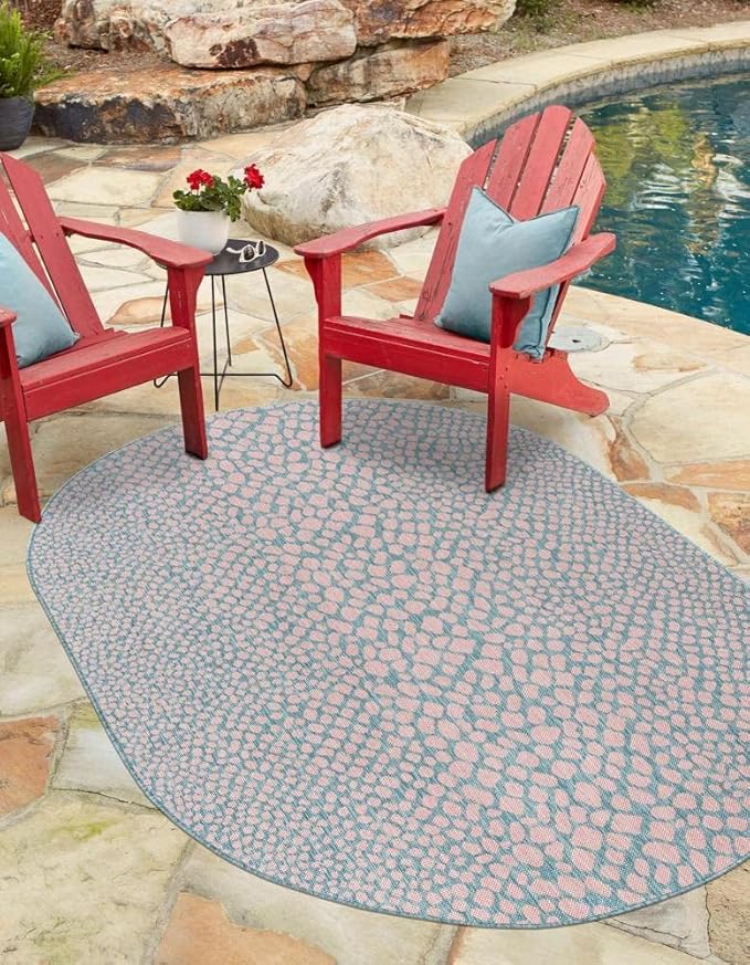 Unique Loom Jill Zarin Jill Zarin Outdoor Collection Area Rug - Cape Town (5' 3" x 8' Oval, Pink and Aqua/Light Blue)