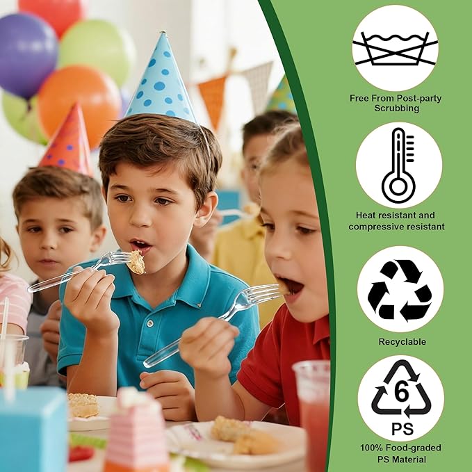 Zcaukya 100 Count Disposable Plastic Forks Set, Clear Plastic Forks Bulk, Heavy Duty Solid Utensils for Parties, Catering, and Everyday Use