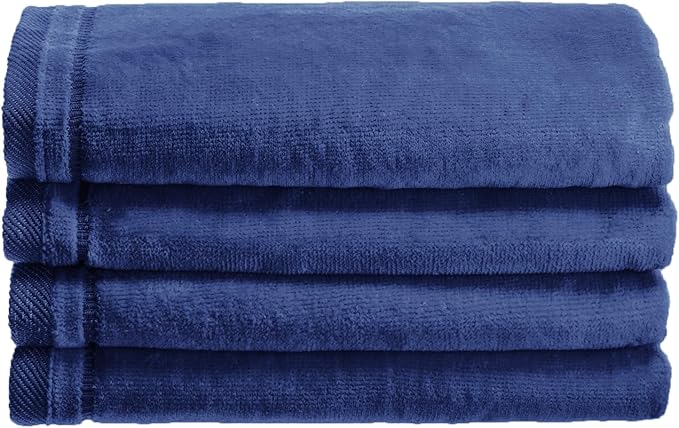 Creative Scents 100% Cotton Blue Velour Fingertip Towels - 4 Pack 11 by 18 Inch – Decorative, Extra Absorbent and Soft Face Towel, Ideal for Bathroom and Powder Room (Navy Blue)