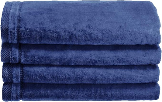 Creative Scents 100% Cotton Blue Velour Fingertip Towels - 4 Pack 11 by 18 Inch – Decorative, Extra Absorbent and Soft Face Towel, Ideal for Bathroom and Powder Room (Navy Blue)
