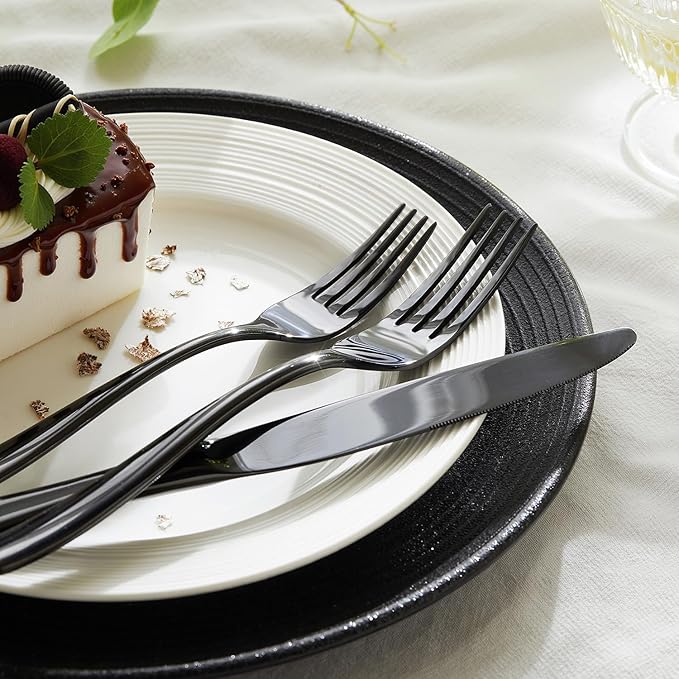 HIKAA Forged Silverware Set Stainless Steel Flatware Set,Service for 4,Matte Satin Polished Cutlery Set,Dishwasher Safe (Black, 20PCS)