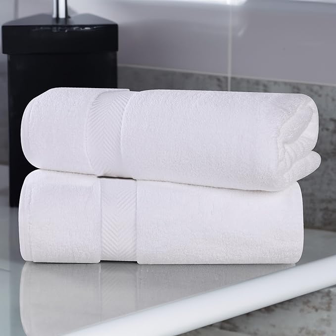 Superior Zero Twist 100% Cotton Bath Sheet Towels, Super Soft, Fluffy and Absorbent, Premium Quality Oversized Bath Sheet Set of 2 - White