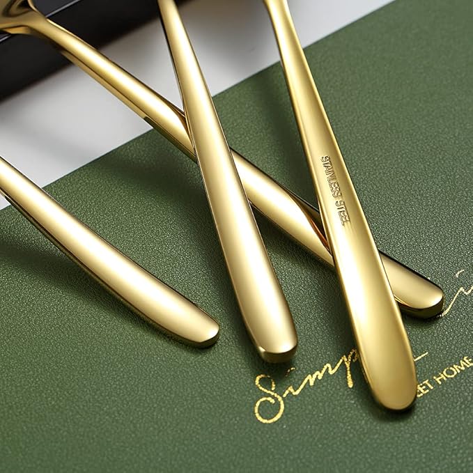 Gold Dinner Forks 6 Piece, Stainless Steel 8'' Forks Silverware Set, Dessert Forks, Table Forks, Salad Forks for Home, Kitchen or Restaurant, Dishwasher Safe