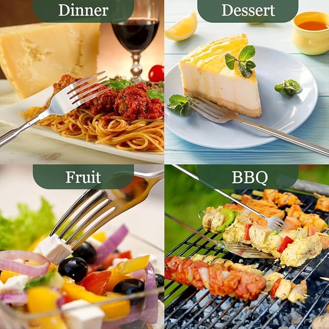 Extendable Fork, 8.7 to 25.4 Inch Long Prank, Telescopic BBQ Dinner Fruit Dessert Extended Tableware, Sturdy Stainless Steel (1pcs)