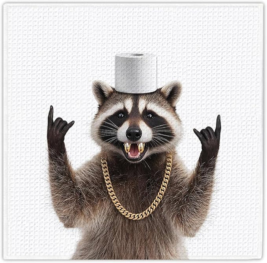 13x13 Cute Raccoon Kitchen Towels 1 PCS, Funny Racoon Gifts for Women, Raccoon Decor Hand Towels for Bathroom, Cute Animal, Women, Pet Owners Housewarming-03