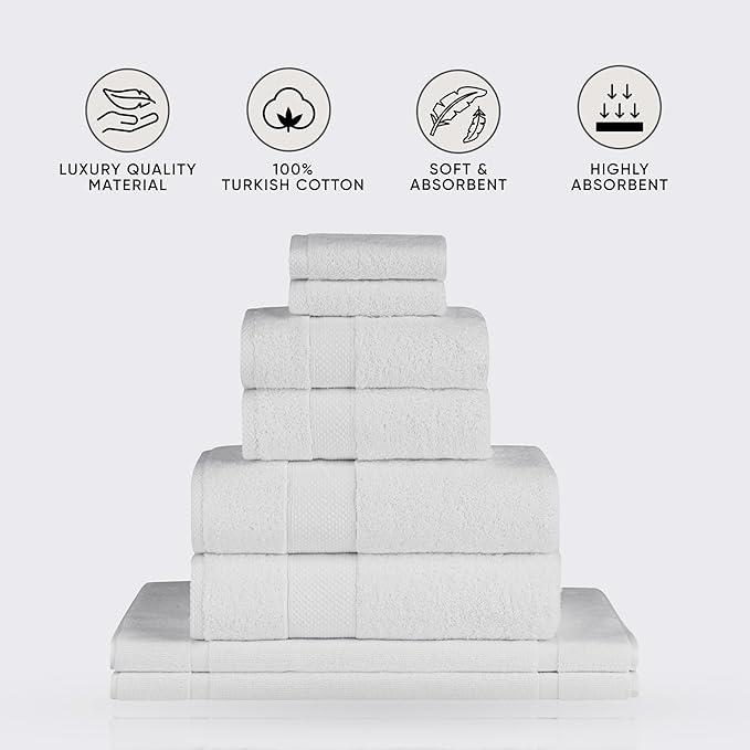 Towels Beyond - 8 Piece Luxury Towel Set, 100% Turkish Cotton, Includes 2 Bath Towels, 2 Hand Towels, 2 Washcloths & 2 Bath Mats, Highly Absorbent & Comfy Towels for Hotels & Spa | (White)