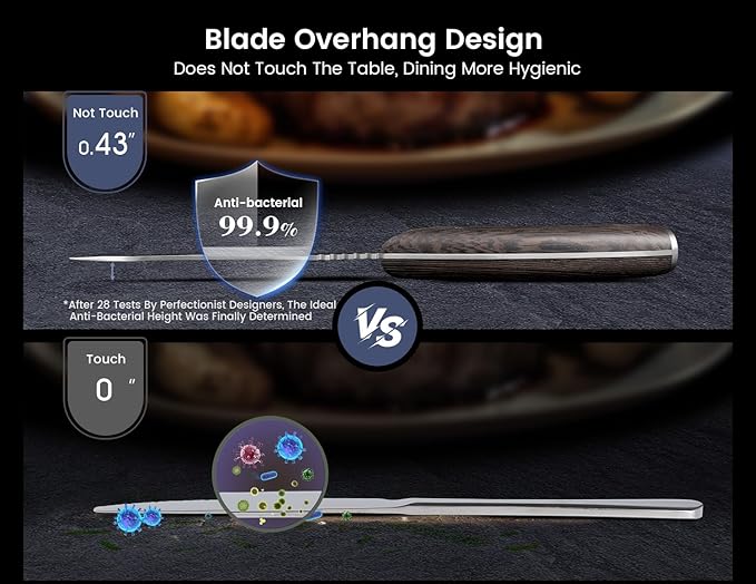 Steak Knives Set of 6 with Drawer Organizer, 4.8 Inch High Carbon Japanese Style Non Serrated Meat Knife with Wood Handle, Damascus Pattern Full Tang Design, Razor-Sharp Dinner Knives