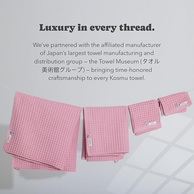 Luxury Organic Japanese Cotton Waffle Bath Towel | Thick, Absorbent, Quick Dry Bathroom Towels for Shower, Sauna, Onsen| Hotel & Spa Quality, Gift-Ready (Sakura Pink, Bath Towel (2 Pack))