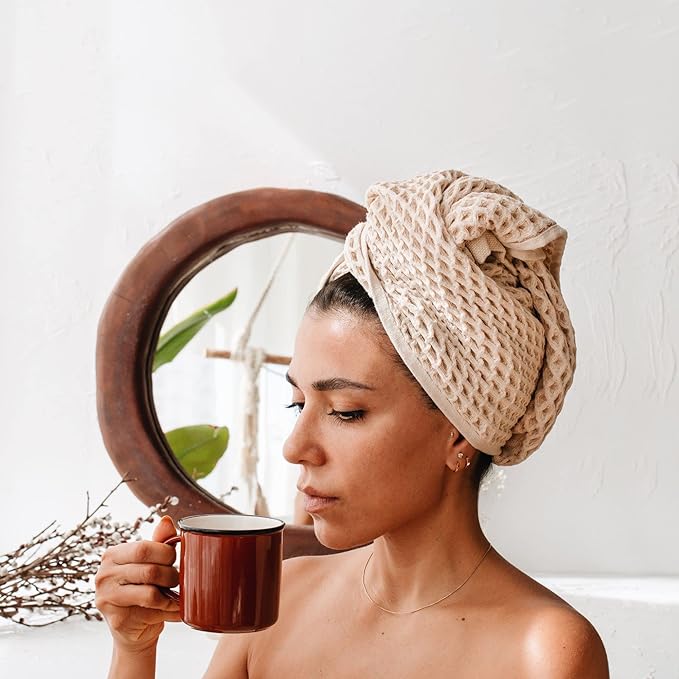 sea me at home Waffle Hand Towel – 100% Turkish Cotton, Quick-Dry, Soft and Absorbent Bathroom Towel (Beige)