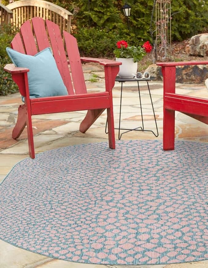 Unique Loom Jill Zarin Jill Zarin Outdoor Collection Area Rug - Cape Town (5' 3" x 8' Oval, Pink and Aqua/Light Blue)