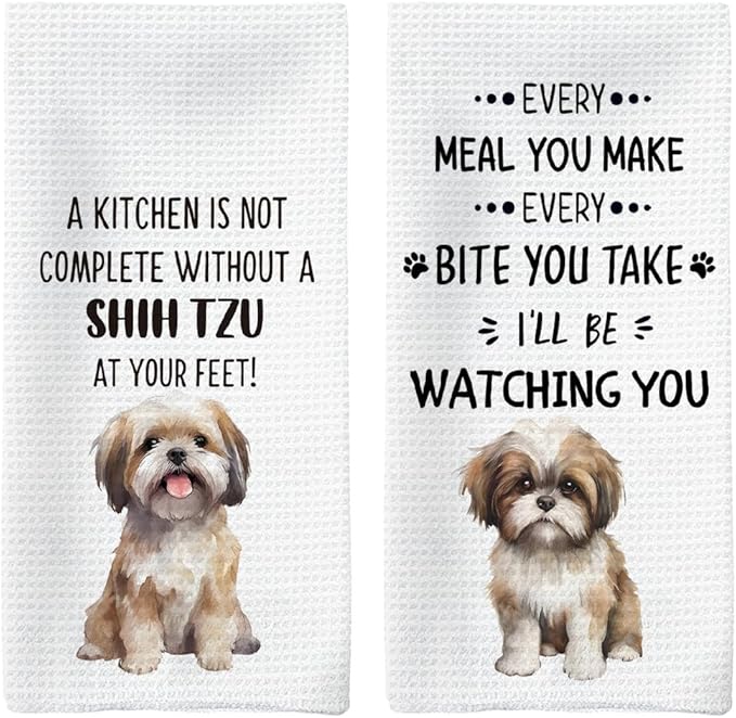 Shih Tzu Dog Gifts Kitchen Towels Set of 2, Shih Tzu Gifts for Women, Shih Tzu Dog Dishcloths Tea Towels Dish Towels for Kitchen, Shihtzu DogHand Towels, DogKitchen Bathroom Decor, 16x24inch