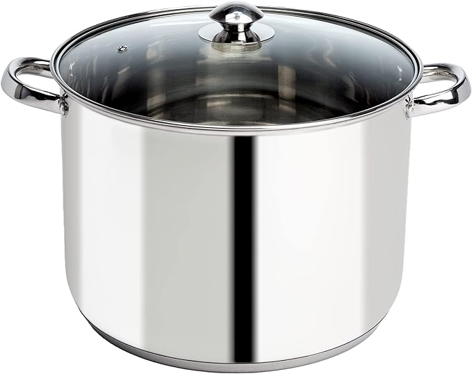 Ecolution Pure Intentions Stock Pot - Features Tempered Glass Lid, Keep Cool Handle, and Encapsulated Bottom - Oven Safe - Curbside Recyclable Stainless Steel - 16 Quarts