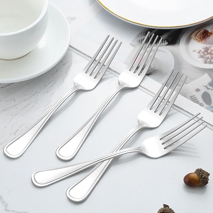 BEWOS 24-Piece Forks Silverware - 7.9-Inch Dinner Fork Set, Food Grade Stainless Steel silverware set, Dishwasher Safe, Metal Forks, Salad Forks, Mirror Polished Table Fork, Multipurpose Silver Fork